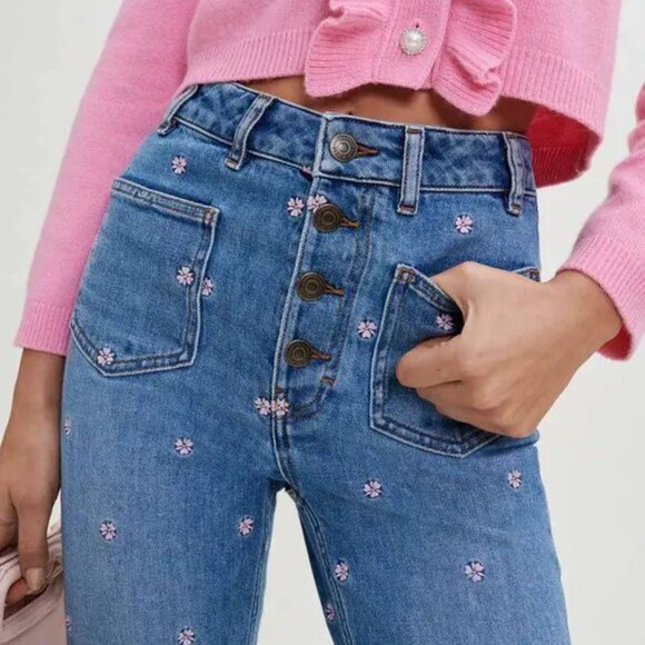Maje embroidered floral bootcut jeans - Picture 1 of 5